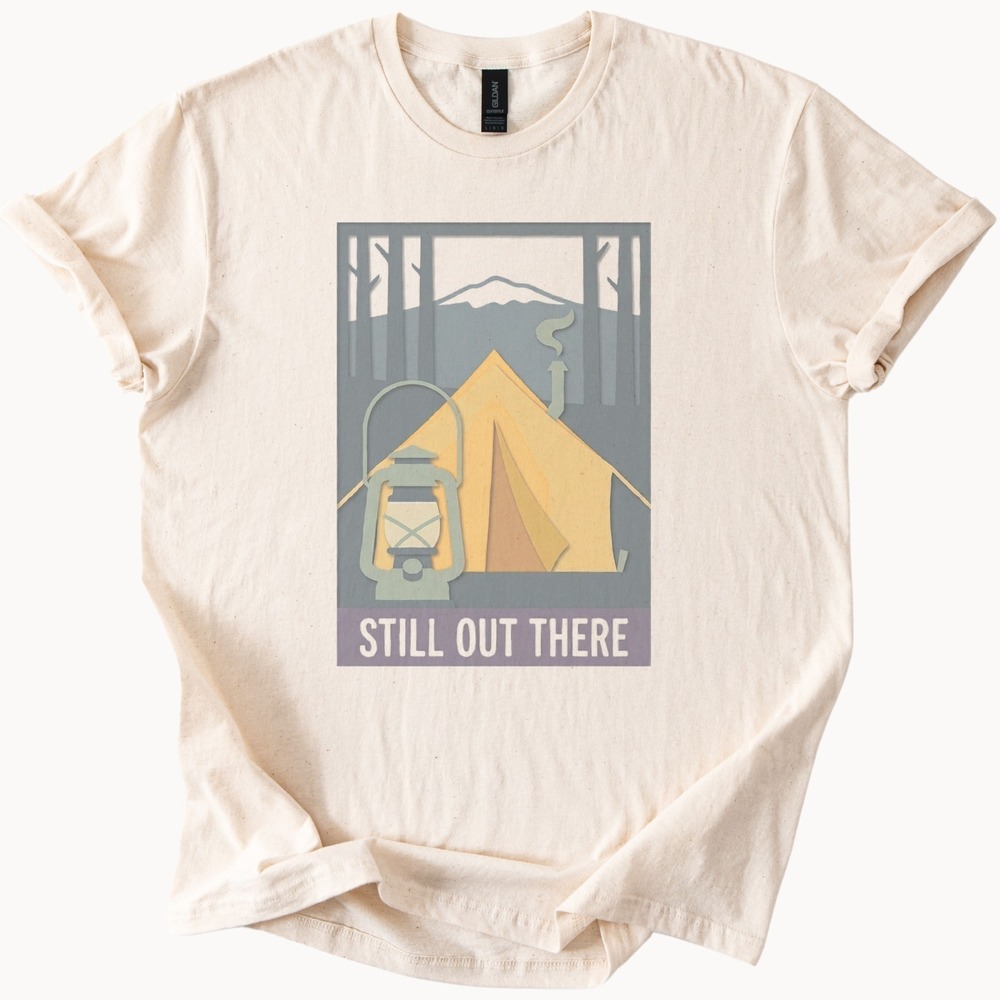 Still Out There Woodcut Style Camping Boho Tee
